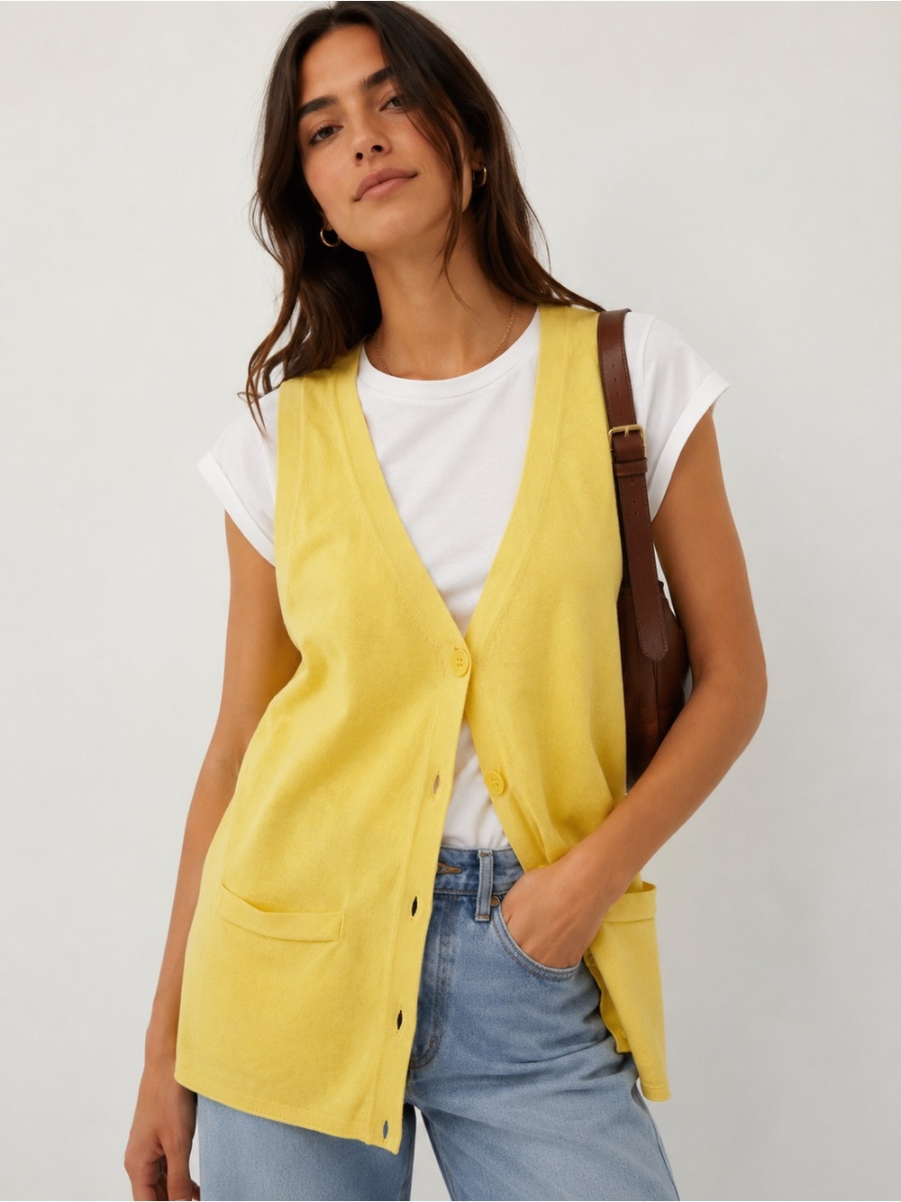 Club Monaco yellow, sleeveless, button down vest right yellow NWT